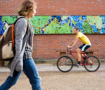 A person riding their bike through Turlington Plaza