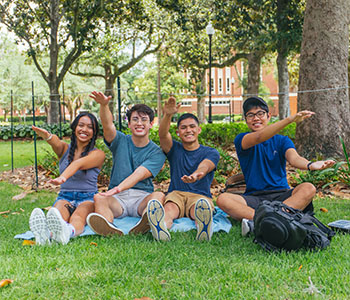 Students chomping in Plaza of the Americas