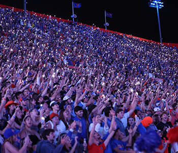 Ben Hill Griffin Stadium filled with fans at night